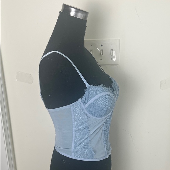 Y2k Elegant Lace Mesh Bustier Corset in Light Blue - Picture 3 of 14